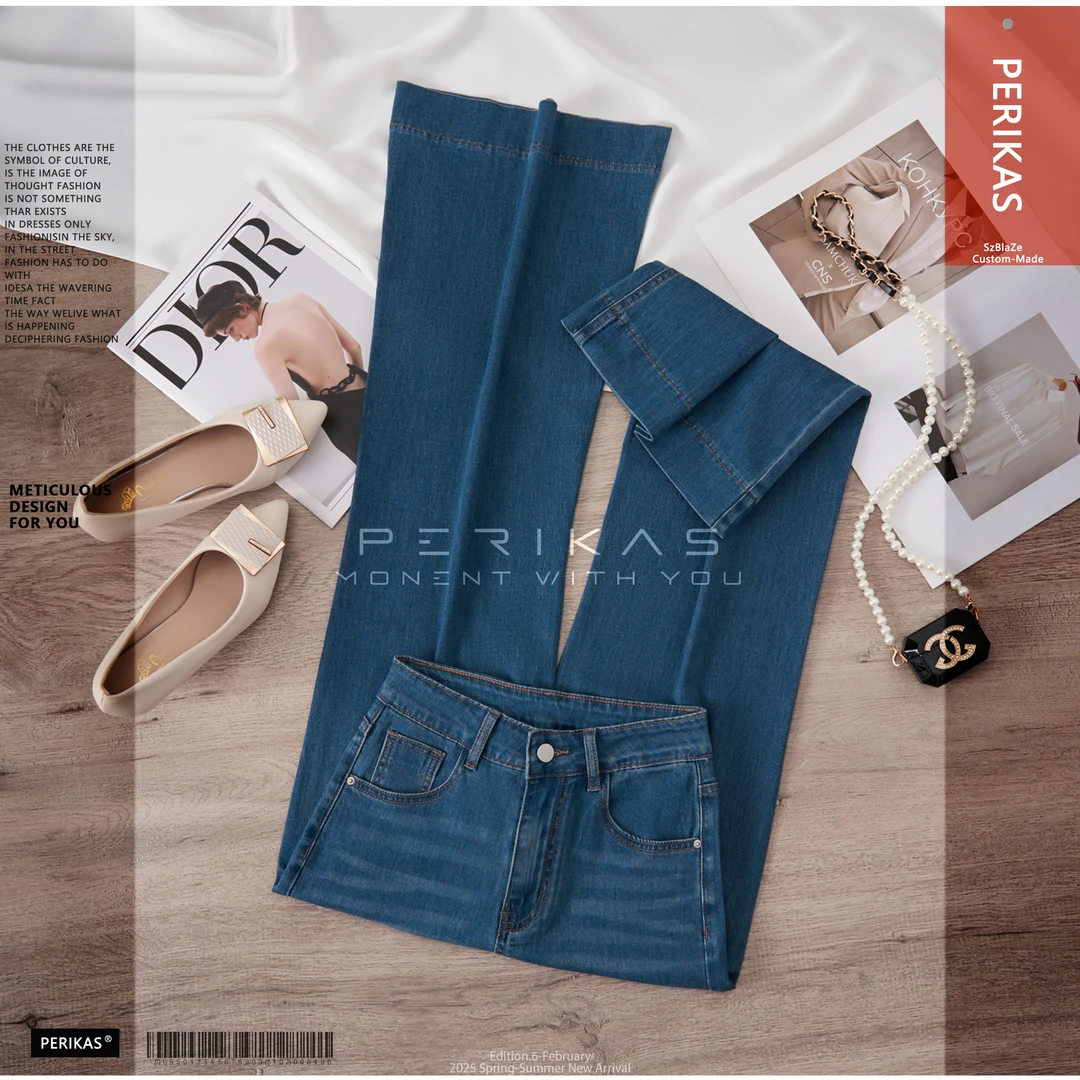 PERIKAS夏季新款莱赛尔百搭弹力欧若风垂感高腰百搭阔腿微喇裤