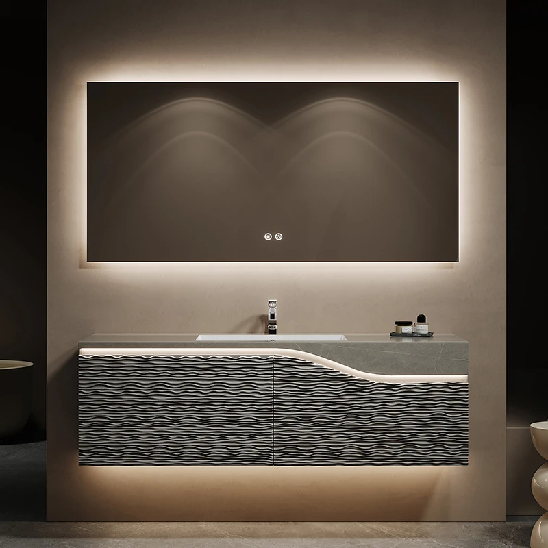 设计师款波浪纹理轻奢高端岩板无缝盆年轻人洗漱台高级