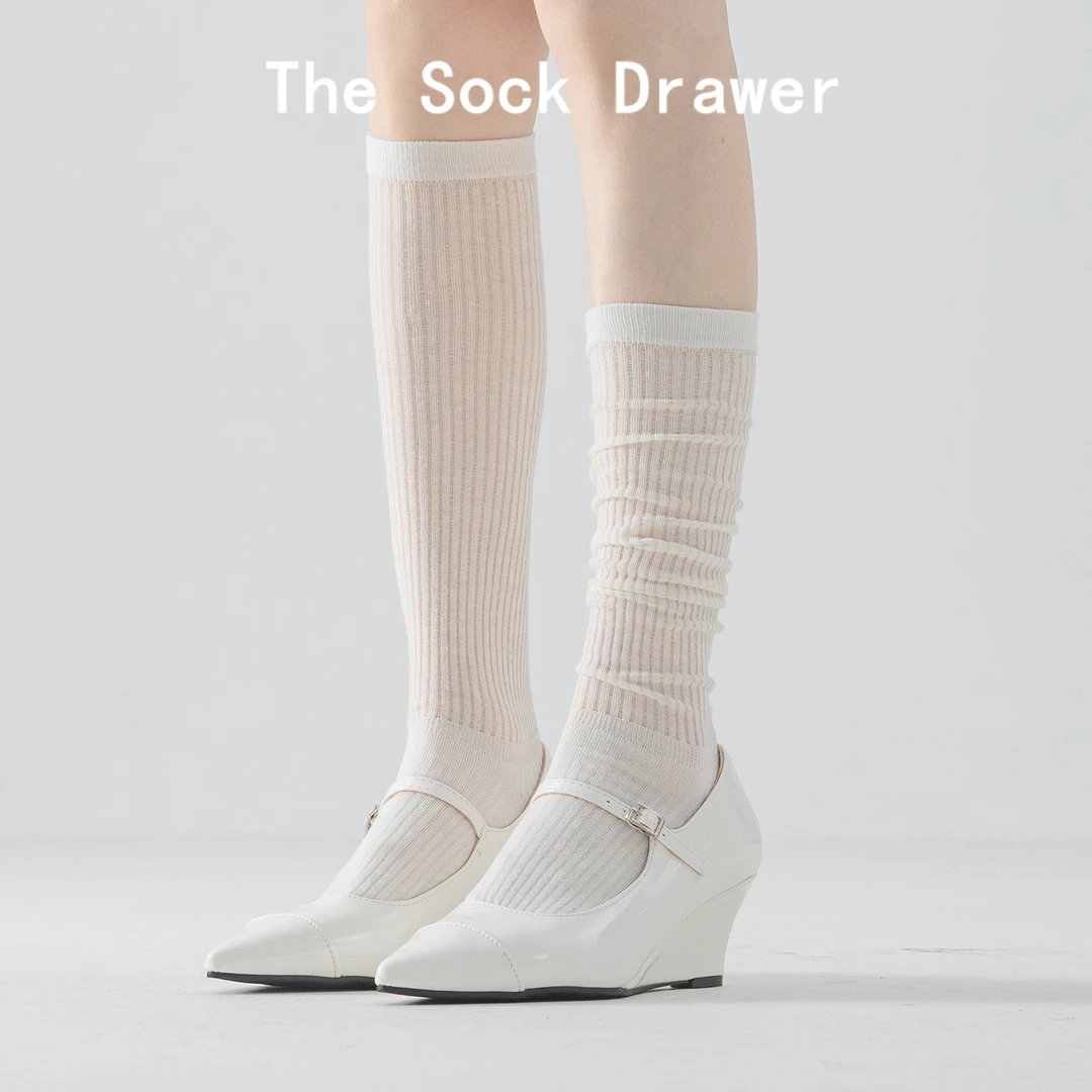 袜子女夏季薄款洛丽塔蝴蝶结白色长筒小腿堆堆袜配玛丽珍鞋的袜子