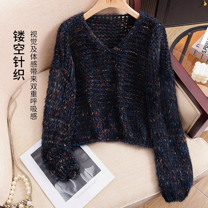 丝柏舍冬装新款女生韩系ins衣服短款套头长袖V领毛衣S53F0068M