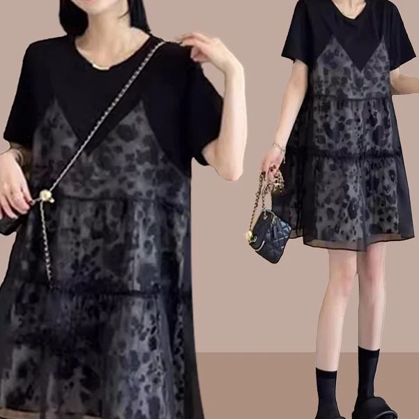 百搭网红时尚连衣裙女2025夏季小个子中长款高级感遮肉显瘦小黑裙