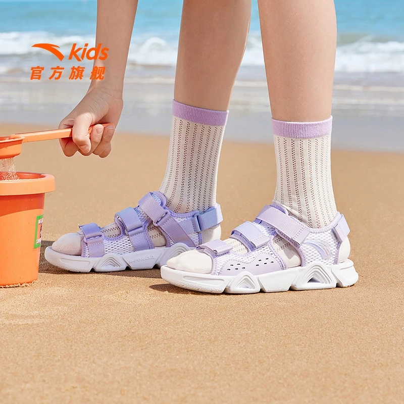 安踏儿童露趾凉鞋2025夏季水陆两栖软底透气沙滩鞋