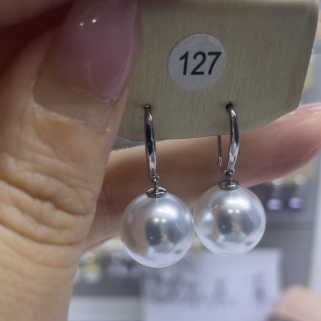 海水珍珠耳饰银S925镶嵌