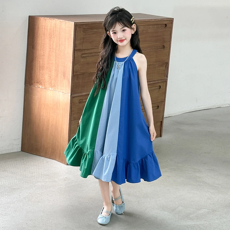 女童连衣裙2025新款夏装儿童夏季网红洋气棉布公主裙挂脖沙滩裙