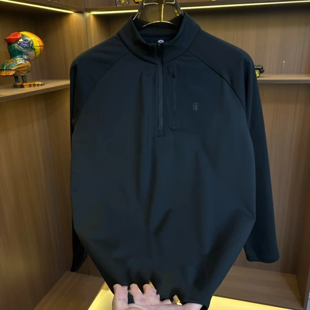 秋冬立领加绒半拉链男士长袖户外polo衫