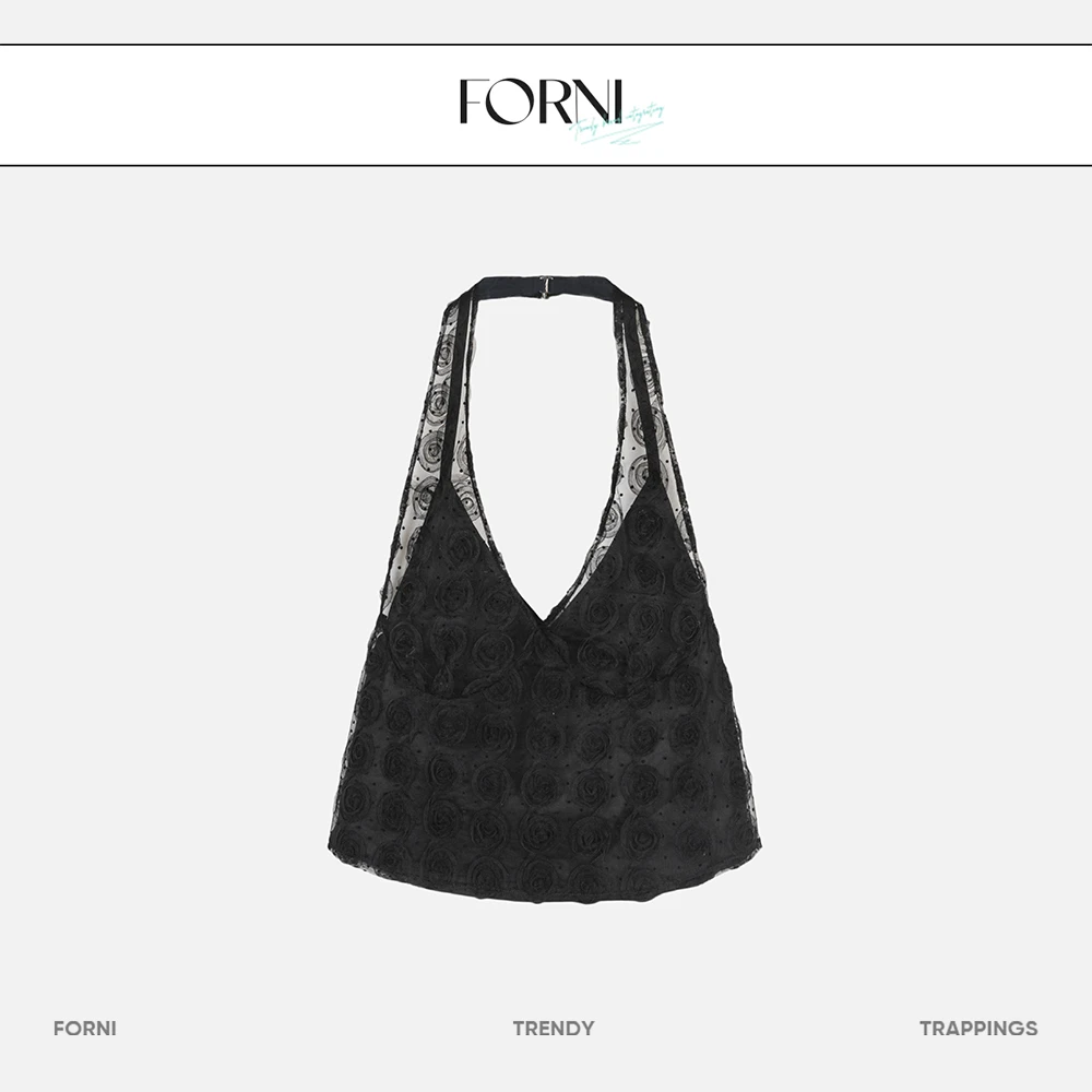 FORNI 花存夏意 网纱花朵上衣小众设计师ins女士