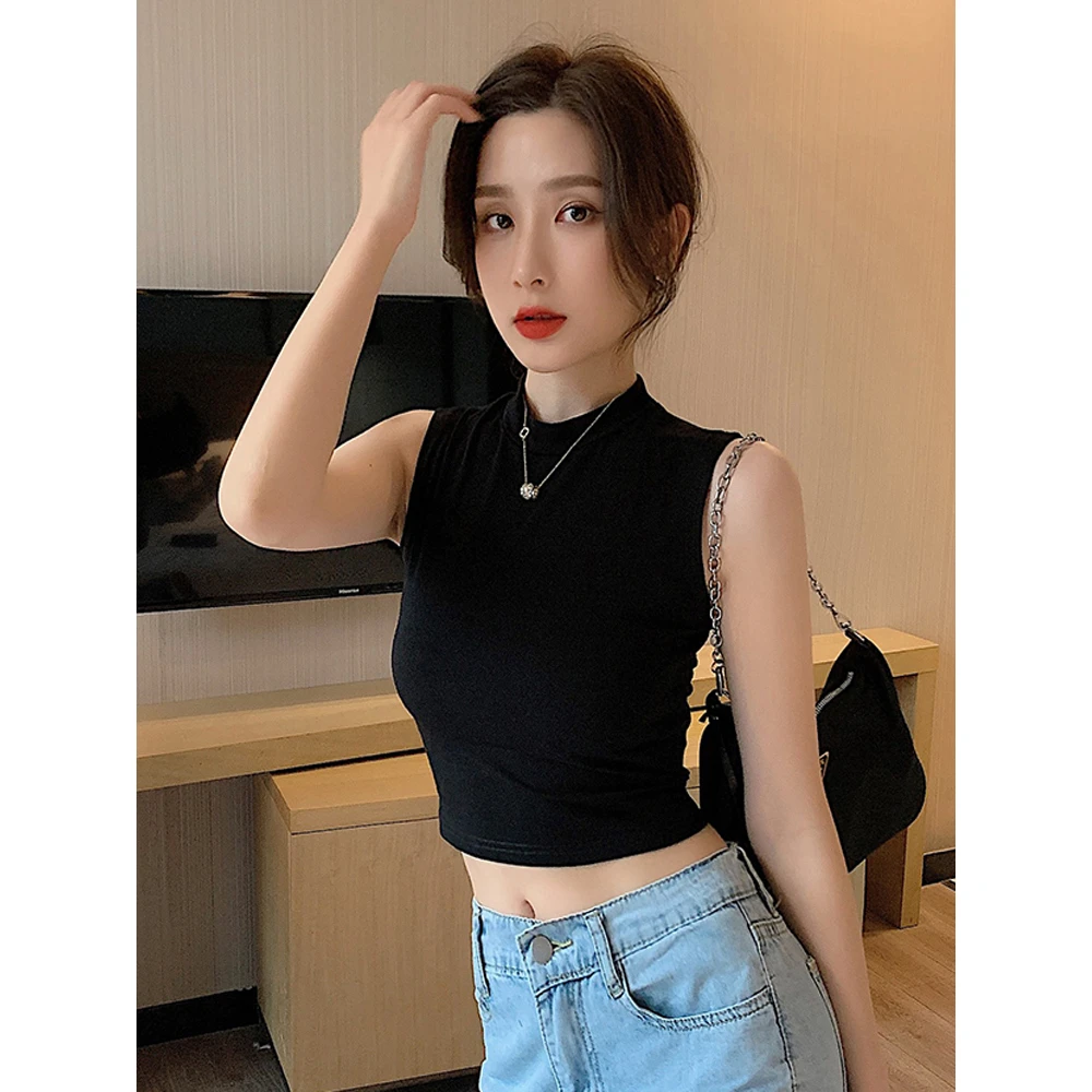 半高领背心女外穿中高黑色无袖短上衣2025新款夏打底夏季内搭坎肩