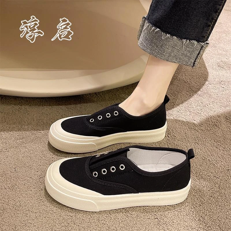 淳启2025年春夏新款百搭薄款帆布鞋厚底懒人一脚蹬休闲板鞋单鞋潮