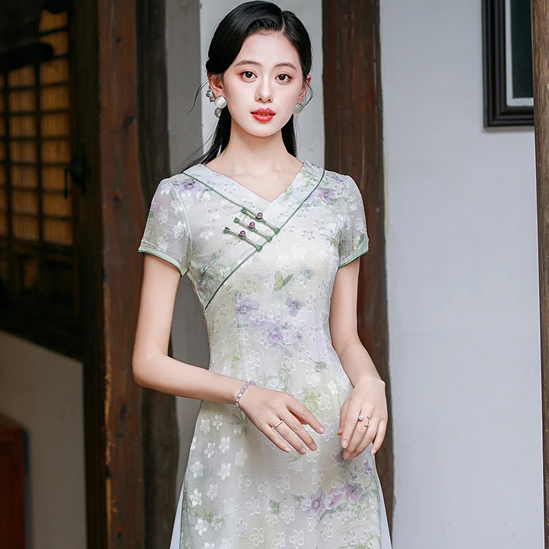 新中式旗袍高端2025夏季复古礼服上海改良素雅国风连衣裙日常可穿