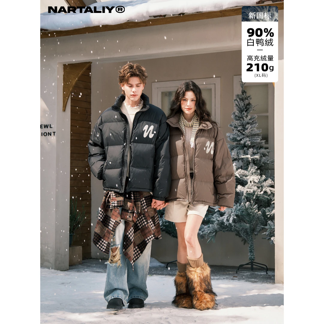 NARTALIY美式大logo短款羽绒服男女冬季90白鸭绒情侣保暖外套Y021