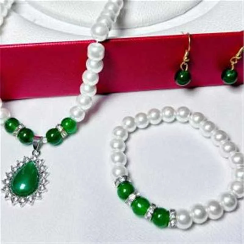 【三单五单囤】新款时尚小众绿色水滴珠珠妈妈三件套 创意饰品