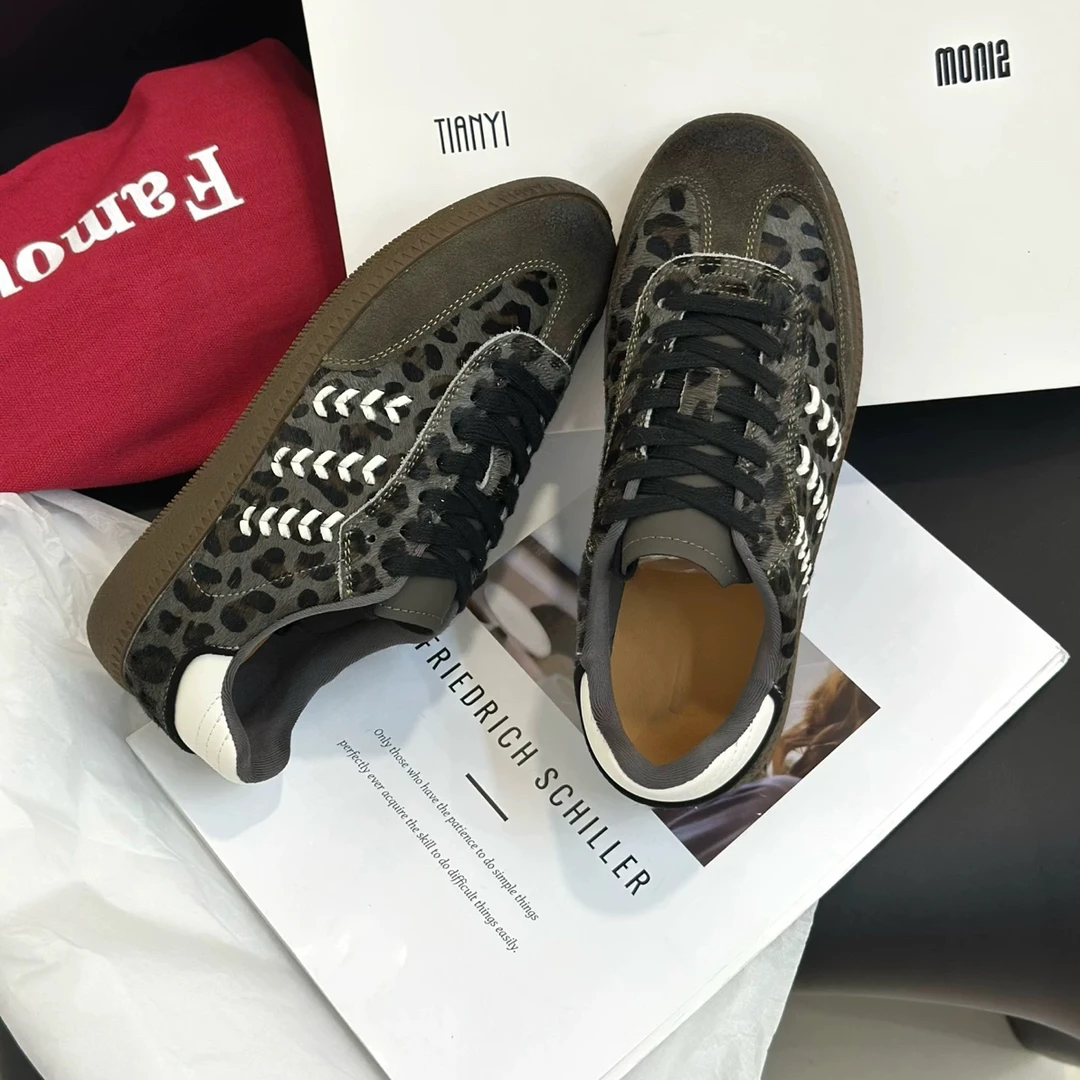 SUSU 德训鞋女鞋秋冬美拉德复古豹纹厚底休闲阿甘鞋28310 四右架4