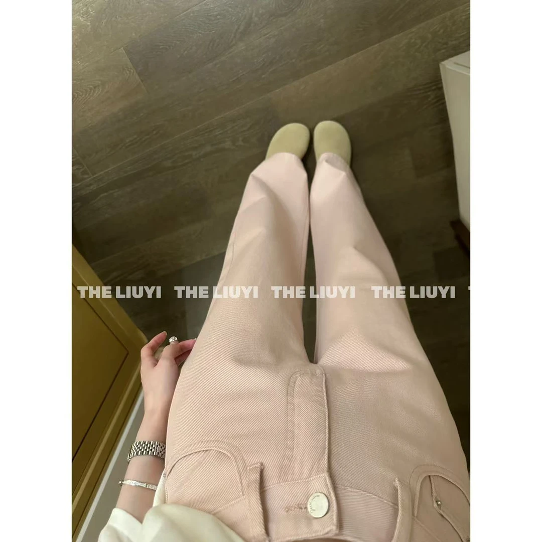 【LIUYI】粉牛～夏季全棉窄版直筒粉色牛仔裤53202
