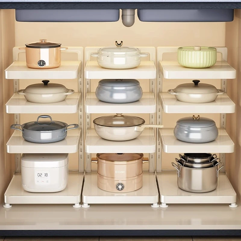 优勤厨房锅具收纳架多层置物架家用厨柜内分层水槽下多功能锅架子