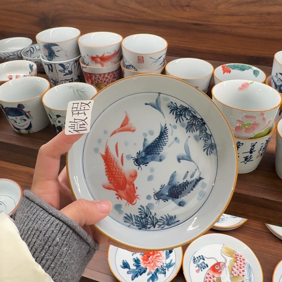 釉下手绘茶具微瑕