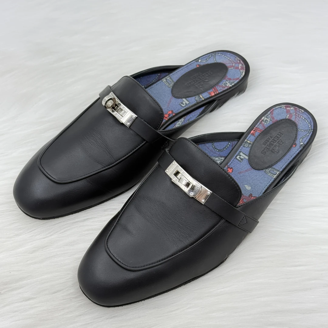 95新 Hermes/爱马仕 Kelly 黒银拖鞋 39.5码 公价1.1w bd320