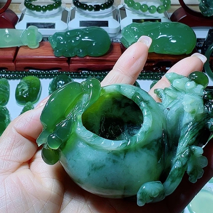 老***青蛇纹石玉合金摆件