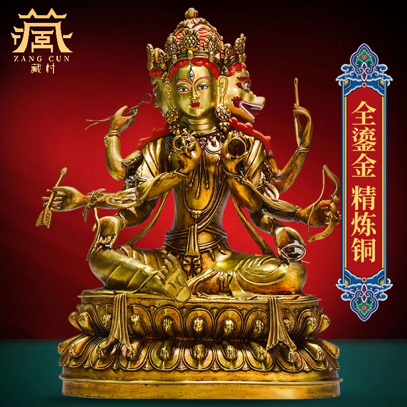 藏村铜鎏金《摩尼支天铜像》摆件藏式雕花工艺品铜雕佛堂玄关摆饰