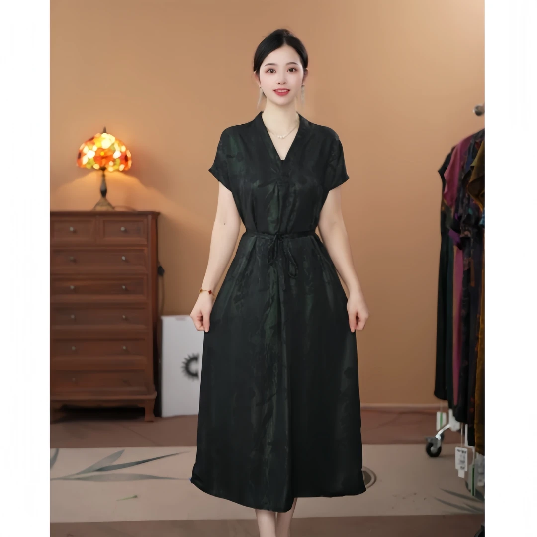 3042-20  光影流转处 提花连衣裙裁就的中式浪漫-YAN