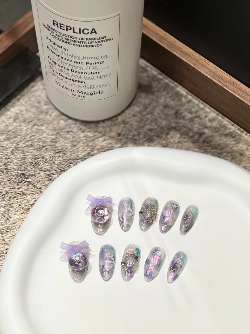 【ERIN NAIL｜紫色浪漫】定制穿戴甲圣诞水晶球留麻爆闪流沙穿戴甲