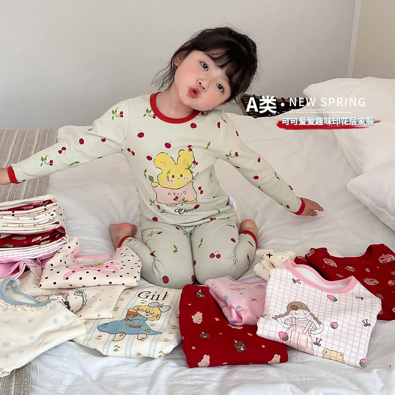 宝宝秋衣秋裤春季服装新款风棉A类女童内衣套装春秋季睡衣打底衫