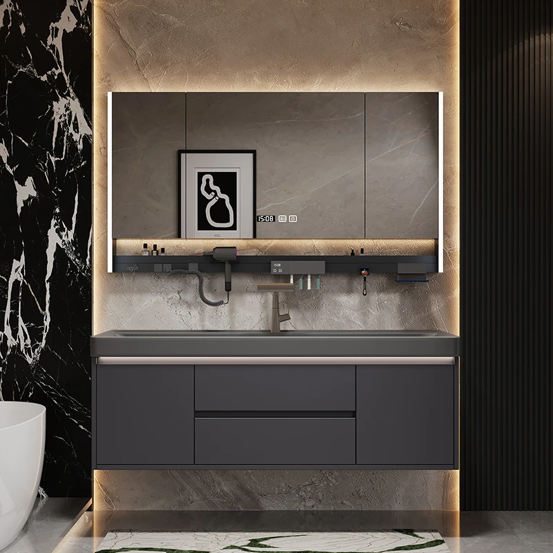 【意式极简风鎏金石海洋盆】一体盆浴室柜组合卫生间洗漱台洗手盆柜