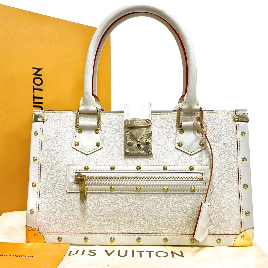 95新 LouisVuitton/路易威登 苏哈里米白色铆钉手提包