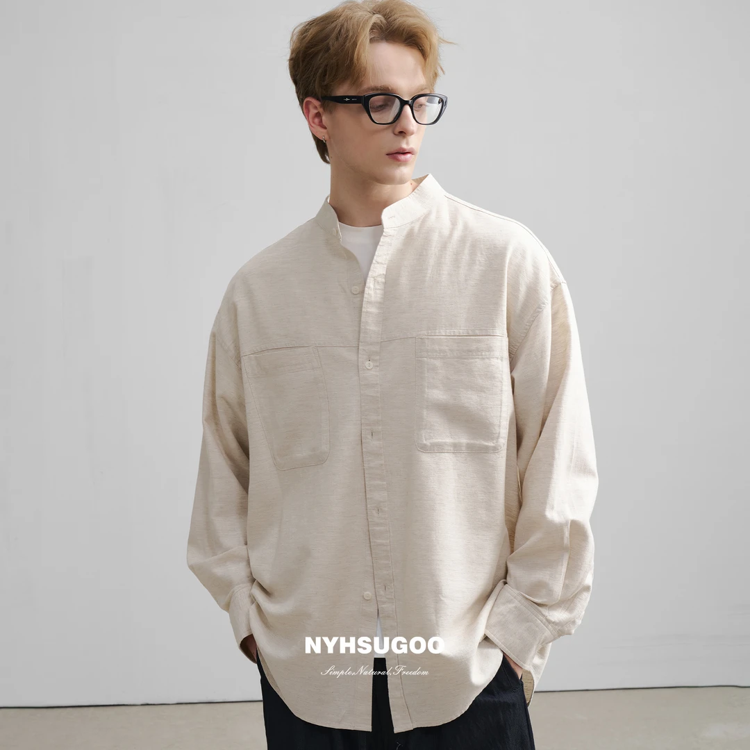 NYHSUGOO/南乙春夏25年亚麻料立领衬衫松弛感3560休闲长袖外套