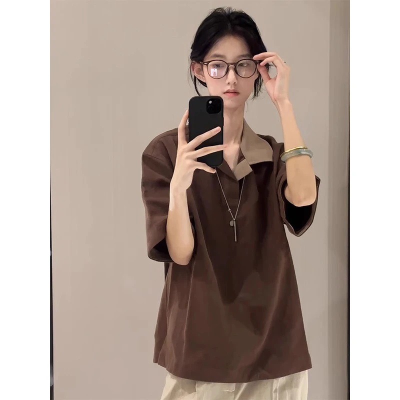 cleanfit咖啡色撞色短袖polo衫男夏季日系高知老钱风穿搭半袖t恤