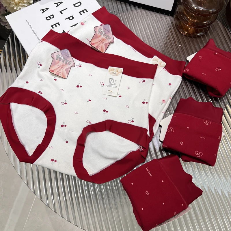 90-150斤5条装秋冬德绒保暖女士内裤红色高腰柔软锁温底裤1161