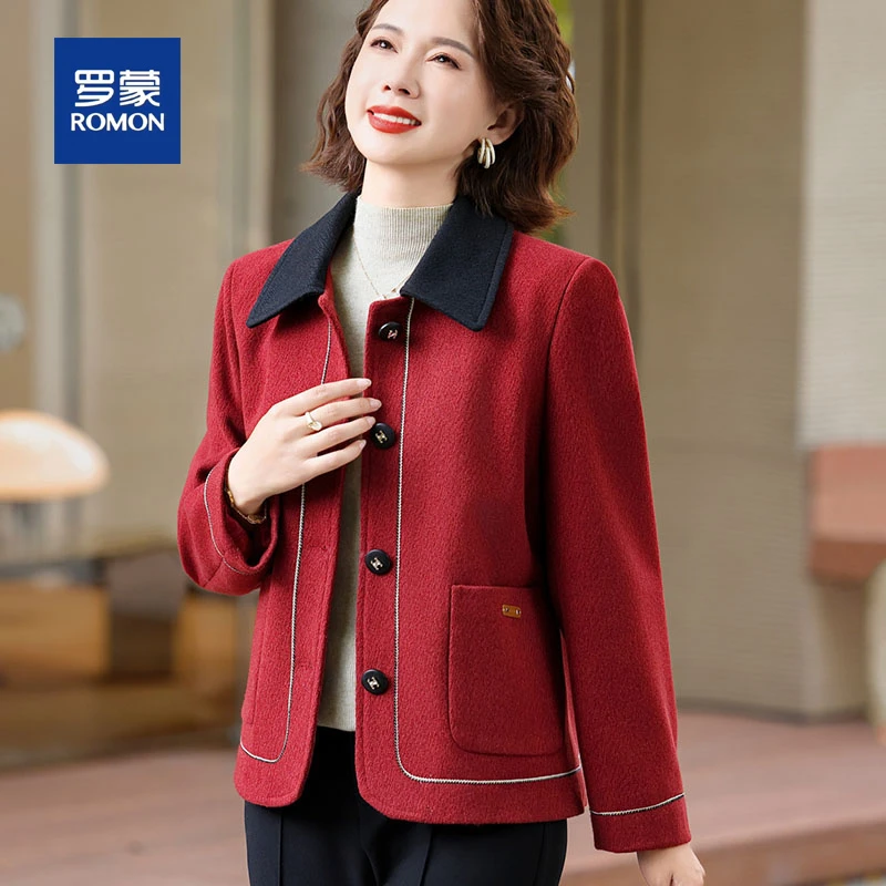 罗蒙秋季新款妈妈装喜庆外套40岁50中老年女士春秋装毛呢子上衣服