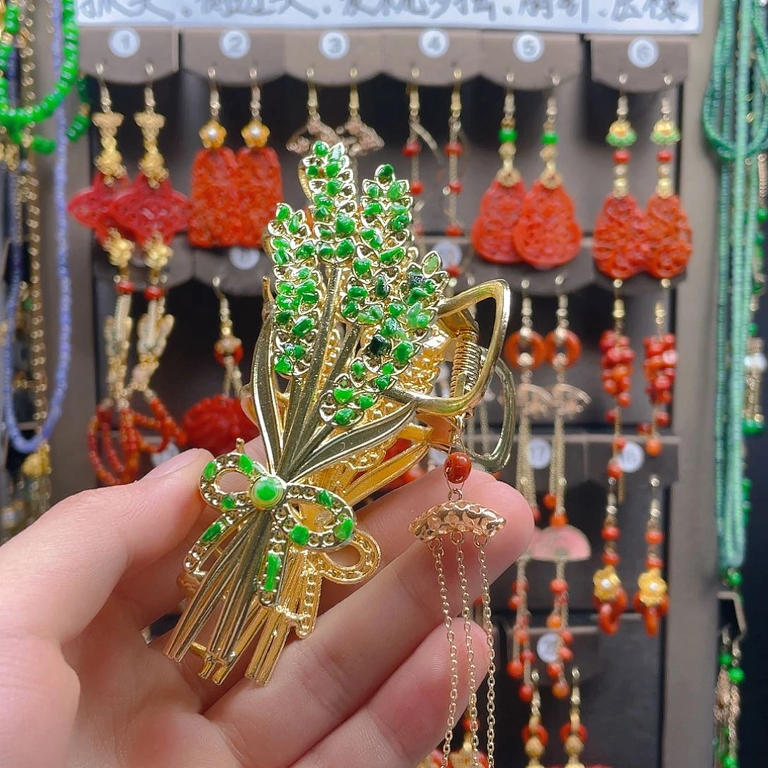 翡翠耳饰合金翡翠