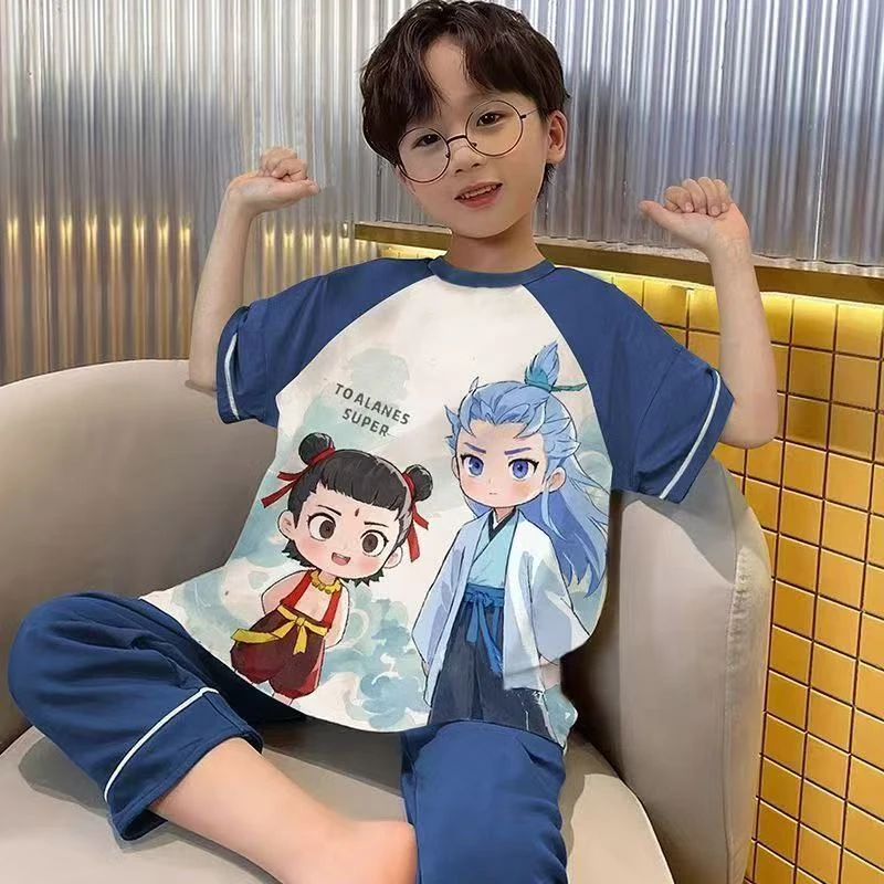 短袖睡衣儿童男孩睡衣6-12岁夏季2025新款哪吒中大童家居服套装