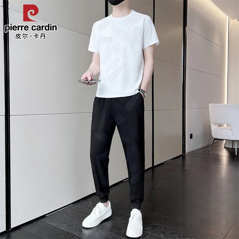 皮尔卡丹休闲运动套装男士夏季圆领透气短袖t恤搭配束脚裤两件套