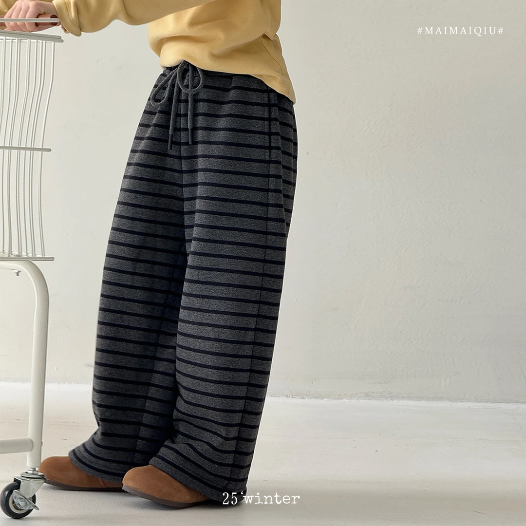 现货「麦麦秋」【遛弯裤】条纹女中大童冬宽松洋气加绒休闲裤GQ1870