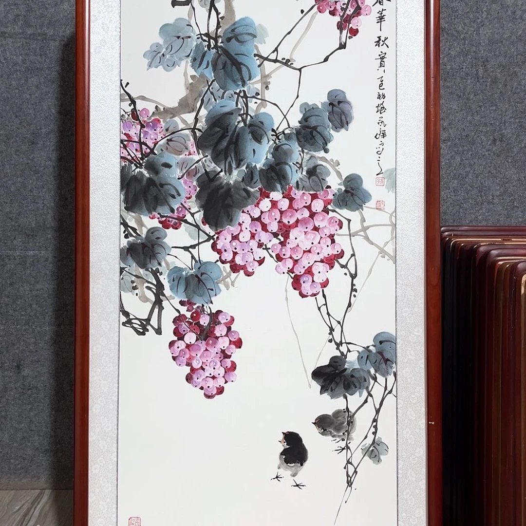 国画书画作品带框63.×123