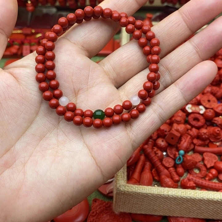 天然辰砂双圈手串