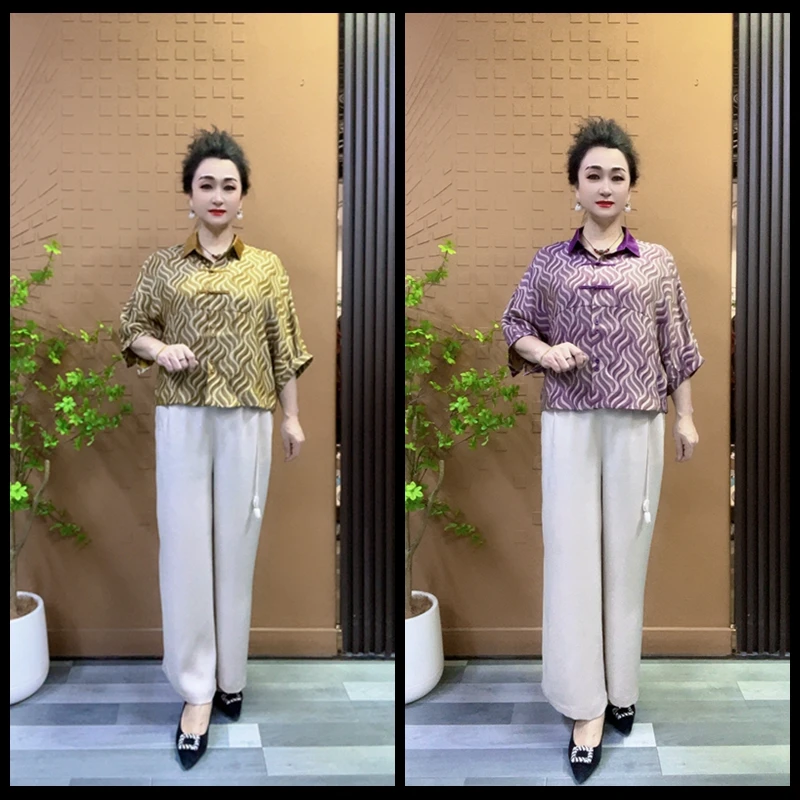 25A-8870#常规款宽松型时尚薄款中老年女装小衫宽松减龄显瘦上衣