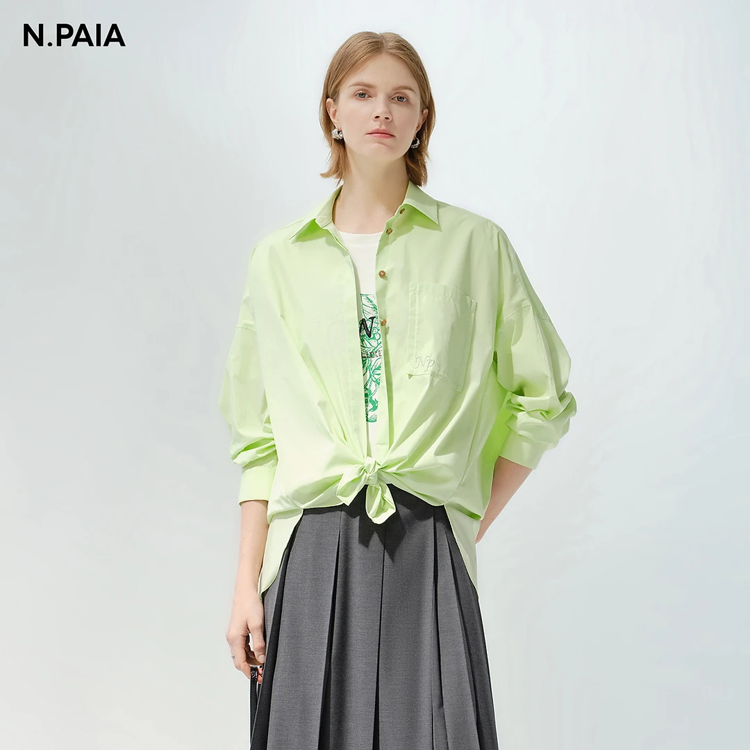 恩派雅2025新款高支精纺100棉logo刺绣长袖衬衫女XNKPC2129A