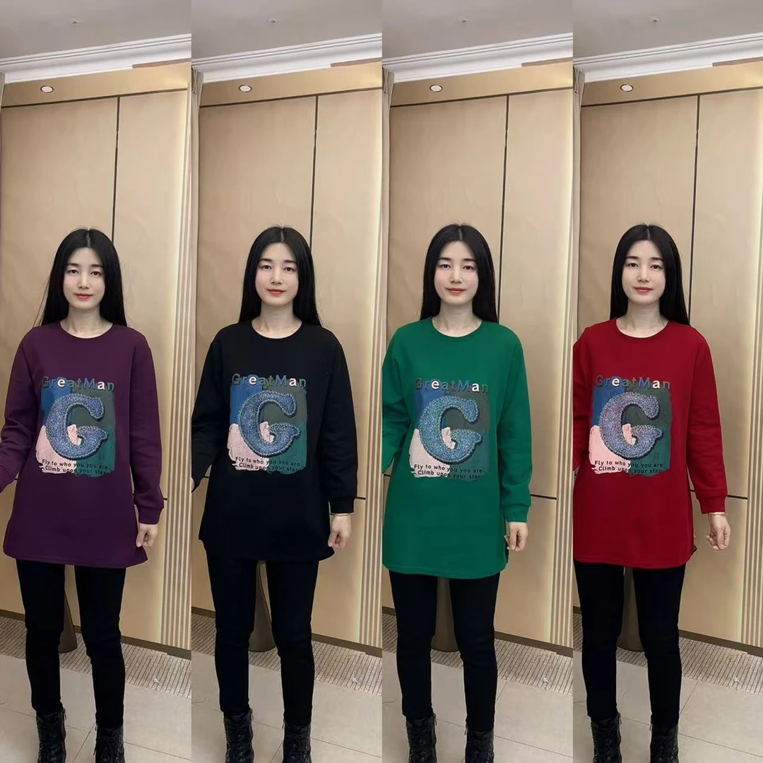 时尚减龄圆领中长衫