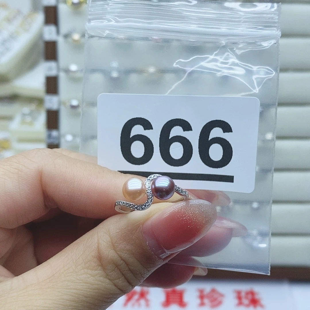 淡水珍珠戒指银S925镶嵌月*666