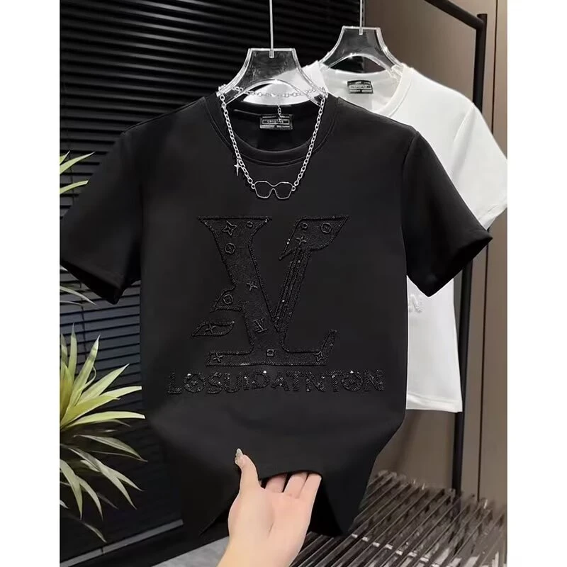 短袖T恤男潮牌夏季宽松五分袖2024年新款网红潮流ins简约印花上衣