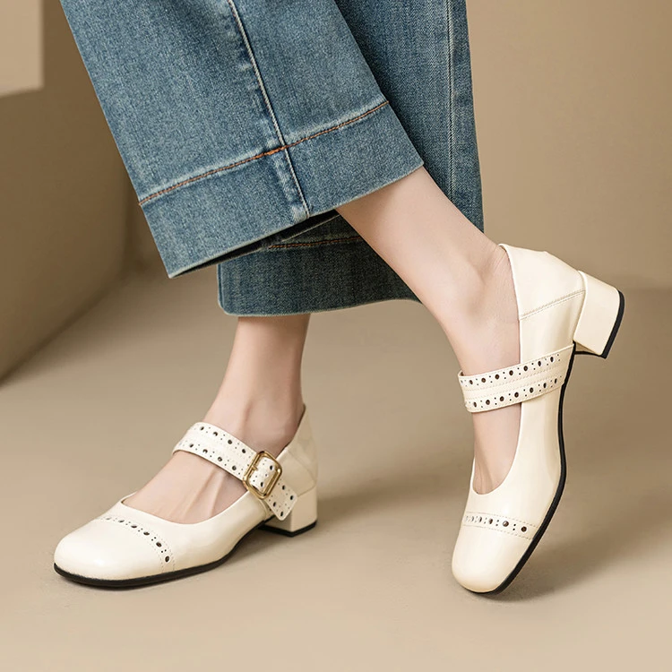 百搭小众单鞋法式玛丽珍女鞋方头中粗跟浅口单鞋女漆皮2025春季新