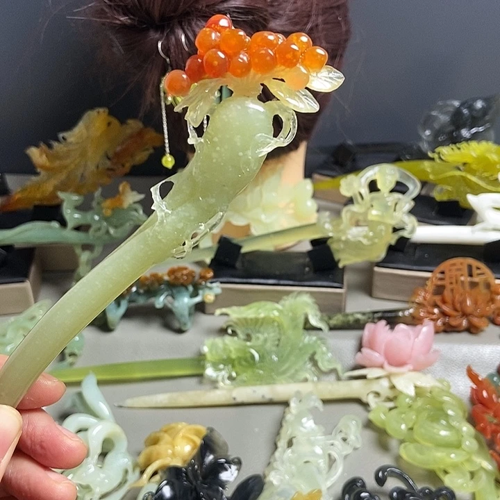 刺***刺岫玉未镶嵌发簪发簪