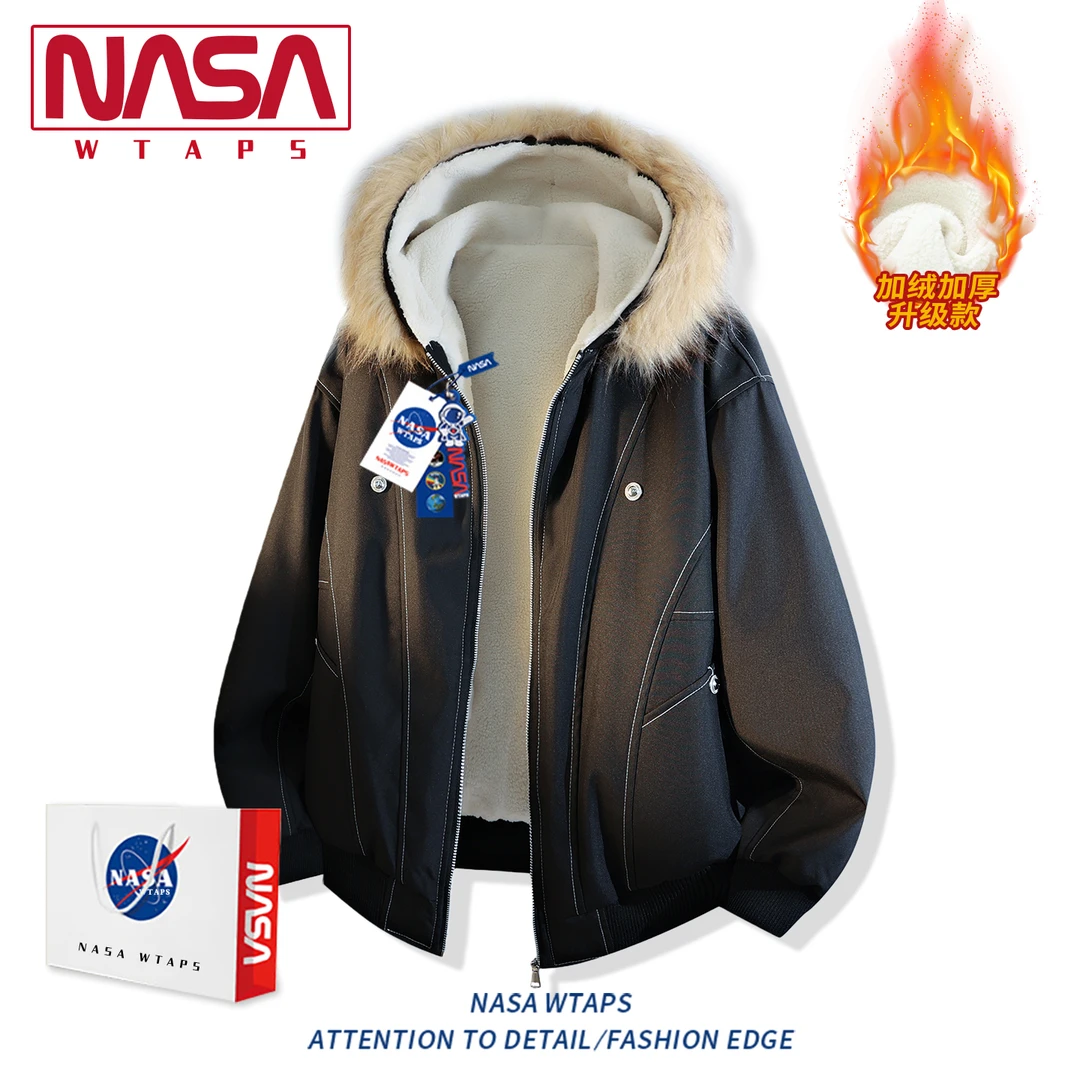 NASA WTAPS美式复古座山雕派克棉服男款秋冬季加厚保暖工装外套潮