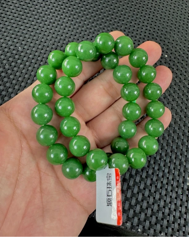 【金姐珠宝】俄碧玉辣绿针尖红皮约12mm单圈手串（多样性发一）