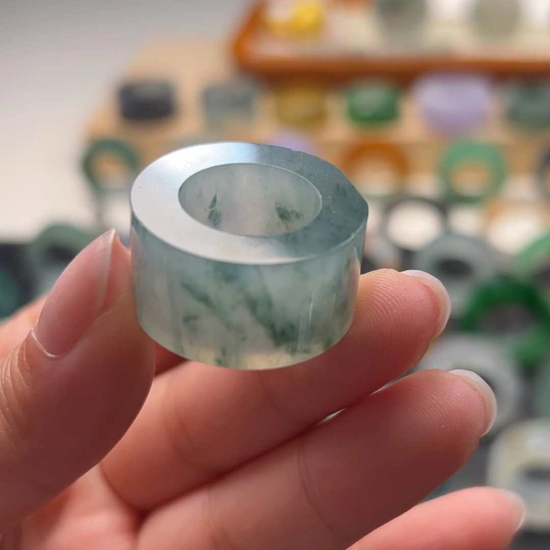 定制翡翠未镶嵌7/15冰飘花扳指