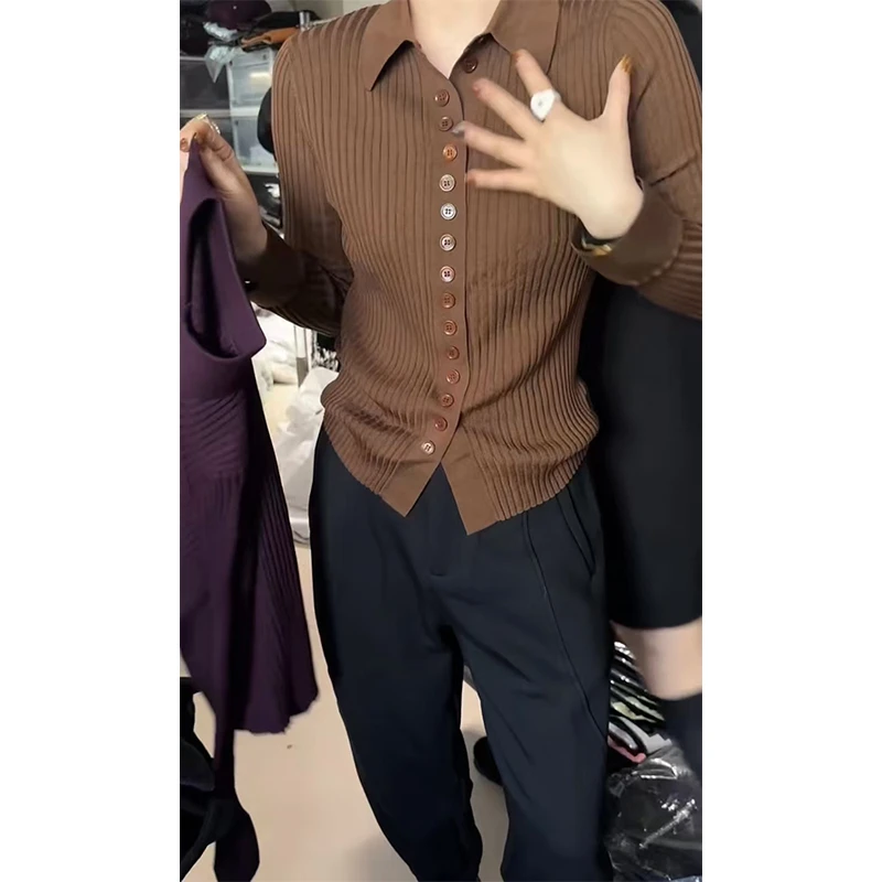 JING2025秋冬新款63522高品质全羊毛打底衫女翻领开衫打底衫百搭