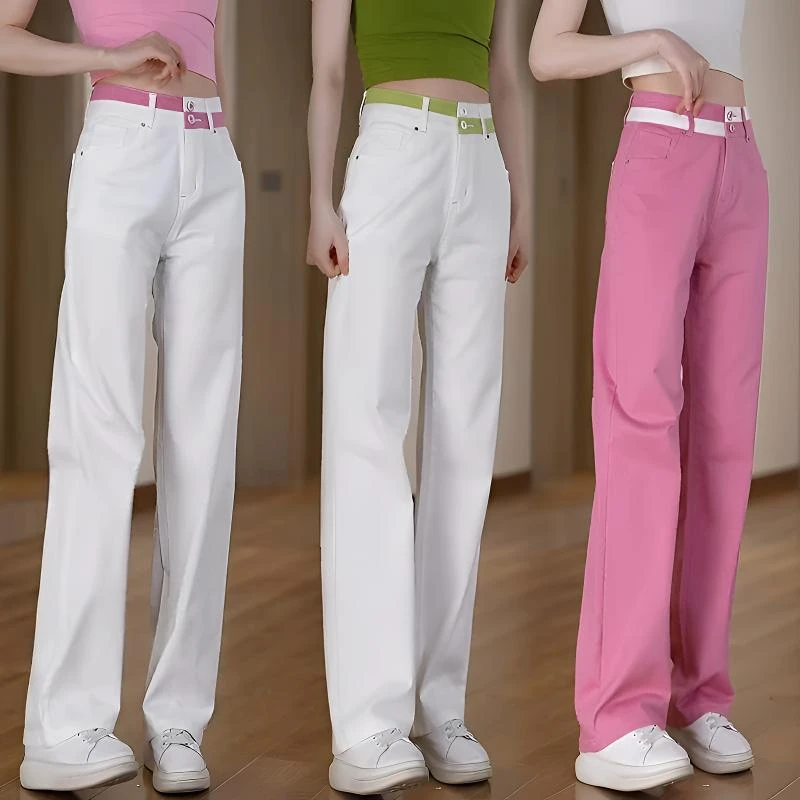 水洗软牛仔裤女2025夏季新款显瘦高档白色裤子直筒显瘦窄版阔腿裤