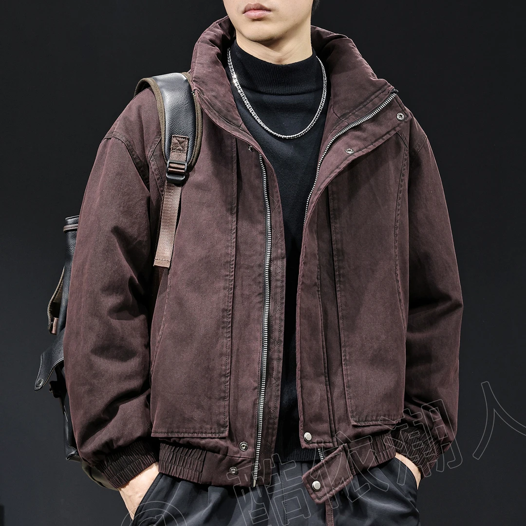 LEIGHZ/雷茨美式白鸭立领羽绒服男冬季2025新款加厚保暖工装外套